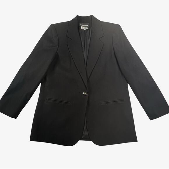 VTG Sag Harbor Womens Wool Blazer Size 10 Black 80s 90s Boxy Grandpa Minimalist - Picture 3 of 9